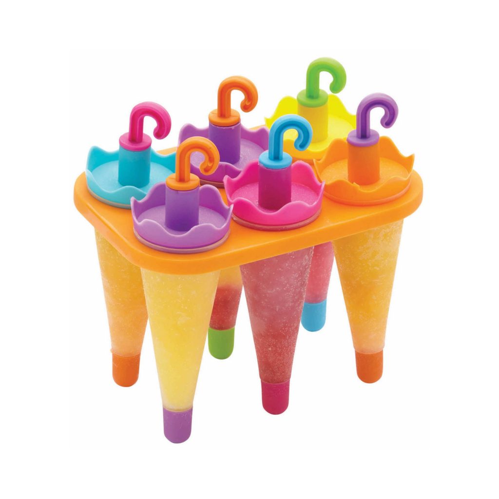Picture of ice lolly moulds in the shape of umbrellas.